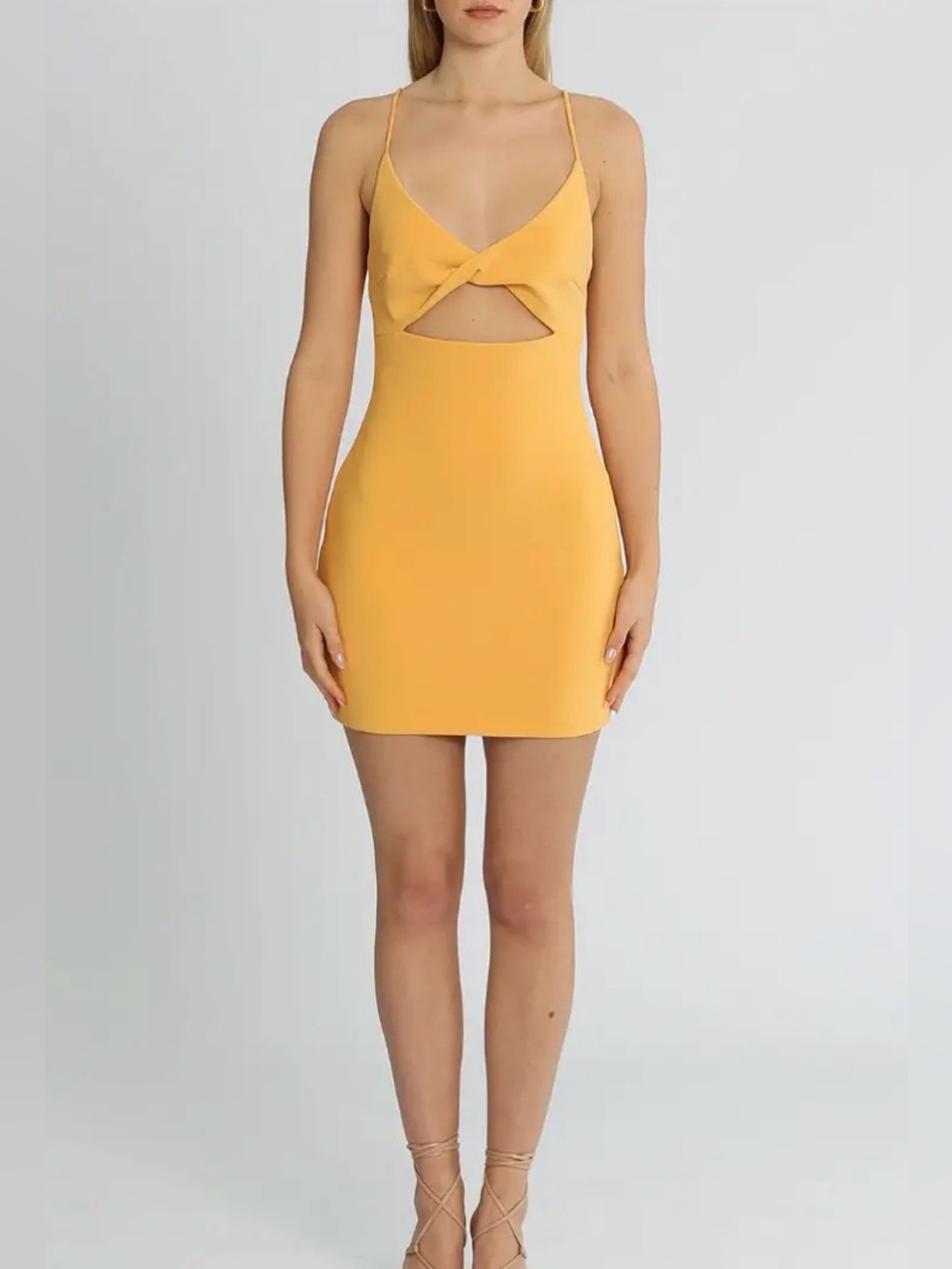 Bec & Bridge Yellow Twist Cutout Mini Dress